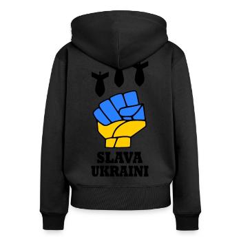 Slava ukraini - Sweat à capuche zippé Premium bio Femme - noir - Dos - Julia (174cm)