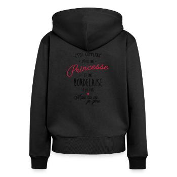princesse et bordelaise - Sweat à capuche zippé Premium bio Femme - noir - Dos - Julia (174cm)
