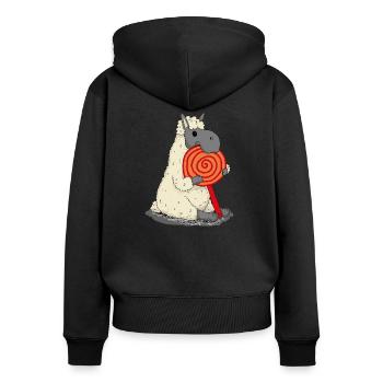 Alpagas lama avec une sucette mouton moelleux - Sweat à capuche zippé Premium bio Femme - noir - Dos - Julia (174cm)