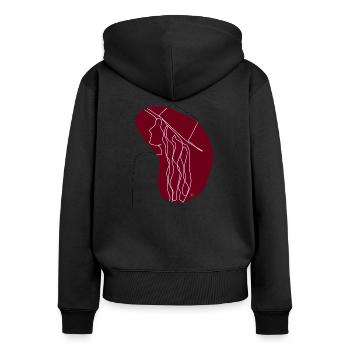 "Lady with Hat", Boho Line Art Design, "Faces" - Women's Premium Organic Zip Hoodie - black - Back - Julia (174cm)