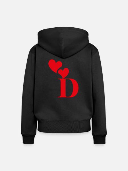 Roter Herz-Buchstabe - Frauen Premium Bio Zip Hoodie - Schwarz