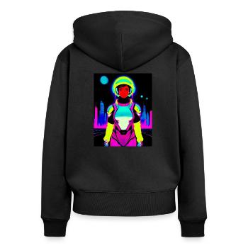 Cosmic Explorer - Frauen Premium Bio Zip Hoodie - Schwarz - Hinten - Julia (174cm)