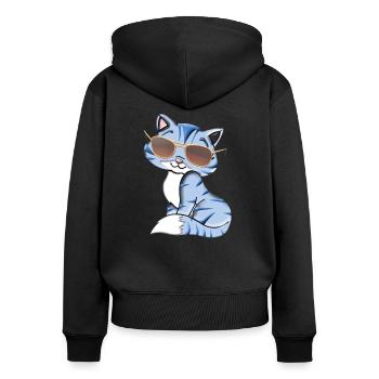 coole Katze - Frauen Premium Bio Zip Hoodie - Schwarz - Hinten - Julia (174cm)