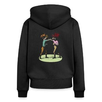 Pow Bam Boxen - Frauen Premium Bio Zip Hoodie - Schwarz - Hinten - Julia (174cm)