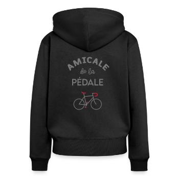 Amicale de la Pédale / Cyclisme - Sweat à capuche zippé Premium bio Femme - noir - Dos - Julia (174cm)