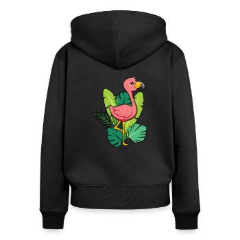 Flamingo - Frauen Premium Bio Zip Hoodie - Schwarz - Hinten - Julia (174cm)