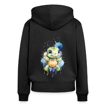 Tortue Kawaii - Aquarelle - Sweat à capuche zippé Premium bio Femme - noir - Dos - Julia (174cm)