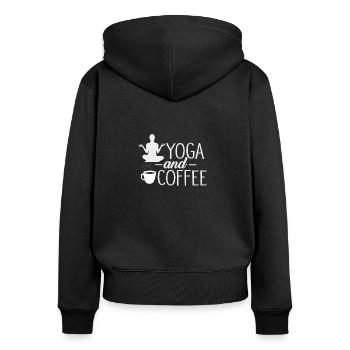 Yoga und Kaffee - Frauen Premium Bio Zip Hoodie - Schwarz - Hinten - Julia (174cm)