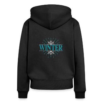 Winter - Frauen Premium Bio Zip Hoodie - Schwarz - Hinten - Julia (174cm)