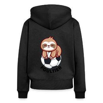 Foultier Süß Fußball Faultier Sport Kind - Frauen Premium Bio Zip Hoodie - Schwarz - Hinten - Julia (174cm)