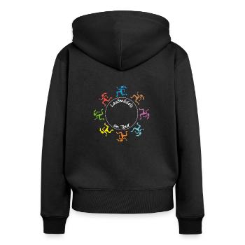 Das ultimative Design für Joggerinen on Tour - Frauen Premium Bio Zip Hoodie - Schwarz - Hinten - Julia (174cm)