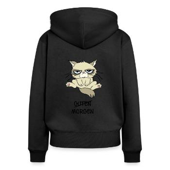 guten morgen - Frauen Premium Bio Zip Hoodie - Schwarz - Hinten - Julia (174cm)