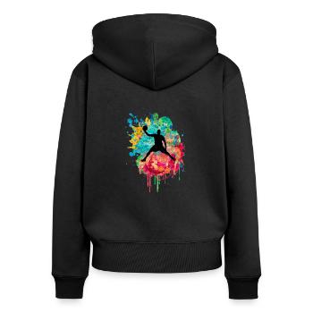 Joueurs de basket-ball - PopArt - Sweat à capuche zippé Premium bio Femme - noir - Dos - Julia (174cm)
