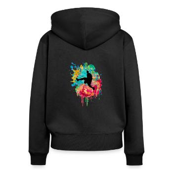 Joueurs de basket-ball - PopArt - Sweat à capuche zippé Premium bio Femme - noir - Dos - Julia (174cm)