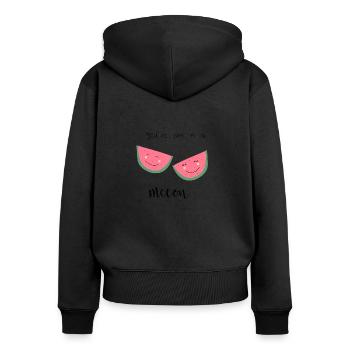 Melone Spruch Gesicht - Frauen Premium Bio Zip Hoodie - Schwarz - Hinten - Julia (174cm)