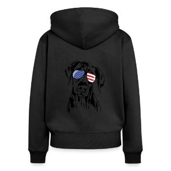DOBERMAN Amérique Flag Dogs Wilsigns - Sweat à capuche zippé Premium bio Femme - noir - Dos - Julia (174cm)