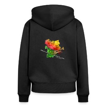 Trompete - Frauen Premium Bio Zip Hoodie - Schwarz - Hinten - Julia (174cm)