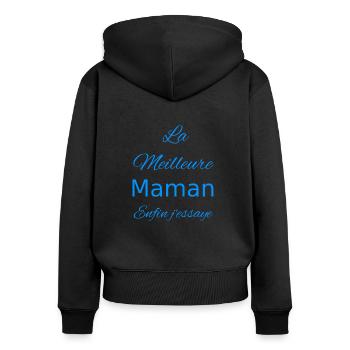 La meilleure maman Enfin j'essaye - Sweat à capuche zippé Premium bio Femme - noir - Dos - Julia (174cm)