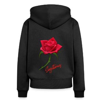 Schütze Rose rote Rose Rosen Sternzeichen Schütze - Frauen Premium Bio Zip Hoodie - Schwarz - Hinten - Julia (174cm)