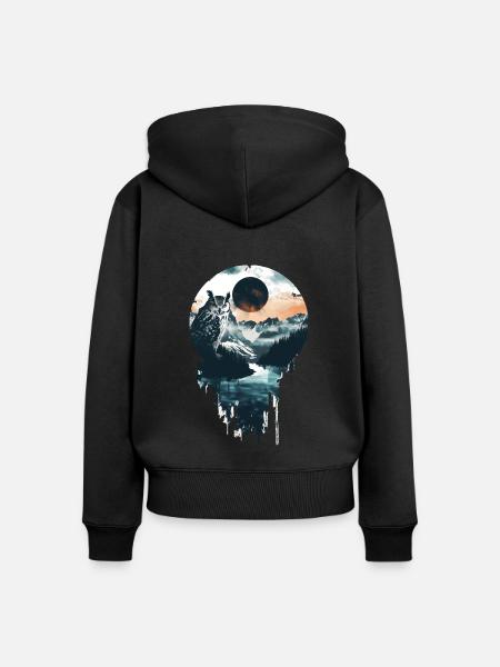 Eule - Frauen Premium Bio Zip Hoodie - Schwarz