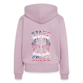 Nation militaire patriote des États-Unis - Sweat à capuche zippé Premium bio Femme - rose poudré - Dos - Julia (174cm)