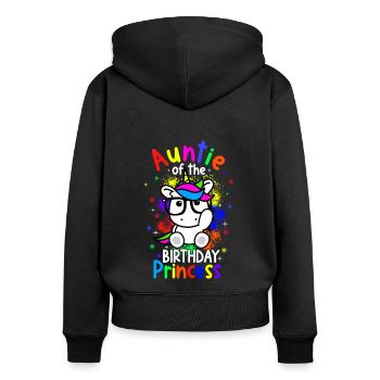 Auntie Of The Birthday Princess Unicorn Design Bir - Frauen Premium Bio Zip Hoodie - Schwarz - Hinten - Julia (174cm)