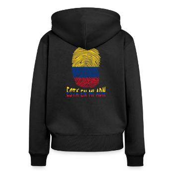 flag of Colombia t-shirt design est en mi adn - Frauen Premium Bio Zip Hoodie - Schwarz - Hinten - Julia (174cm)