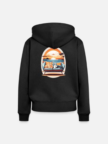 Katzen am Meer - Frauen Premium Bio Zip Hoodie - Schwarz