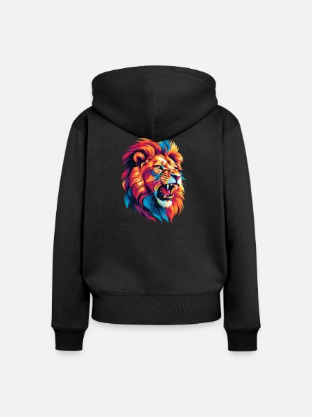 Mehrfarbiger Löwe - Frauen Premium Bio Zip Hoodie - Schwarz