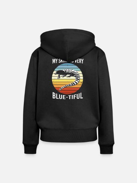 Eidechse Blau Zunge - Frauen Premium Bio Zip Hoodie - Schwarz
