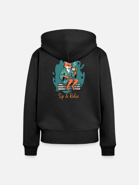 Fuchs Tee & Bücher Lounge - Frauen Premium Bio Zip Hoodie - Schwarz