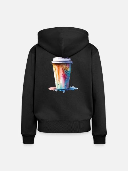 Cappuccino Kaffee Becher Kunst - Frauen Premium Bio Zip Hoodie - Schwarz