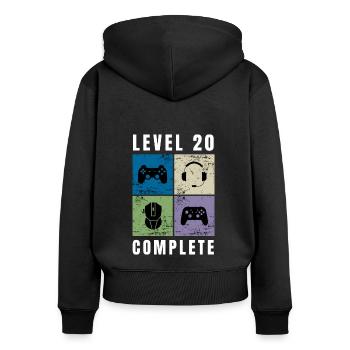 Level 20 Complete 20. Geburtstag Retro Gaming - Frauen Premium Bio Zip Hoodie - Schwarz - Hinten - Julia (174cm)