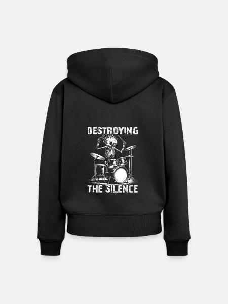 Drummer Skull Skelett am Drumset - Frauen Premium Bio Zip Hoodie - Schwarz