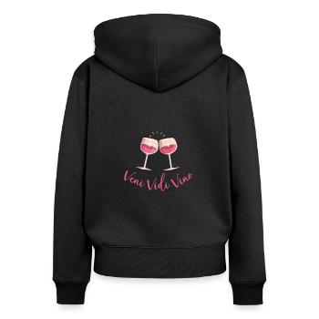 Veni Vidi Vino | Weinliebhaberin - Frauen Premium Bio Zip Hoodie - Schwarz - Hinten - Julia (174cm)