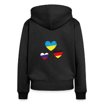 Ballon Herz Deutschland Ukraine Russland Peace - Frauen Premium Bio Zip Hoodie - Schwarz - Hinten - Julia (174cm)