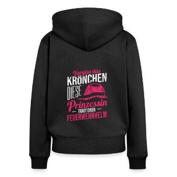 Feuerwehr Frau - Frauen Premium Bio Zip Hoodie - Schwarz - Hinten - Julia (174cm)