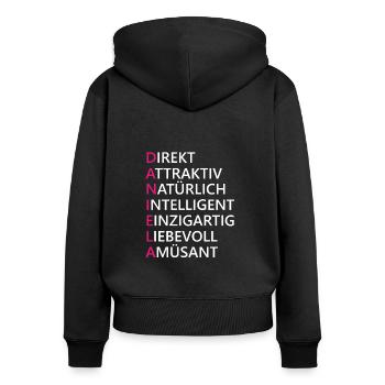Daniela Name Geschenk - Frauen Premium Bio Zip Hoodie - Schwarz - Hinten - Julia (174cm)