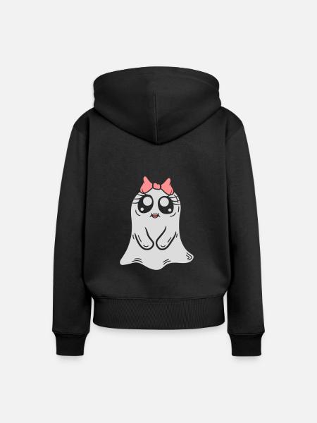 Comic Kleines Geister Mädchen - Frauen Premium Bio Zip Hoodie - Schwarz