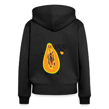 Gesund mit Papaya - Frauen Premium Bio Zip Hoodie - Schwarz - Hinten - Julia (174cm)