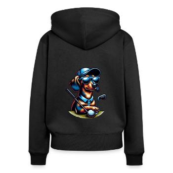 Teckel Golfeur Terrain de Golf Chiens Propriétaires - Sweat à capuche zippé Premium bio Femme - noir - Dos - Julia (174cm)