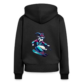 Lustige Ziege Beim Ski Im Winter - Frauen Premium Bio Zip Hoodie - Schwarz - Hinten - Julia (174cm)