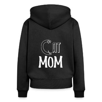 Cat mom. Maman d'un chat. - Sweat à capuche zippé Premium bio Femme - noir - Dos - Julia (174cm)