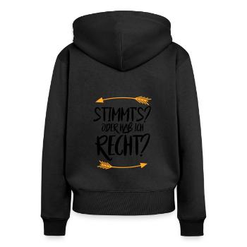 Stimmt s oder hab ich recht - Frauen Premium Bio Zip Hoodie - Schwarz - Hinten - Julia (174cm)