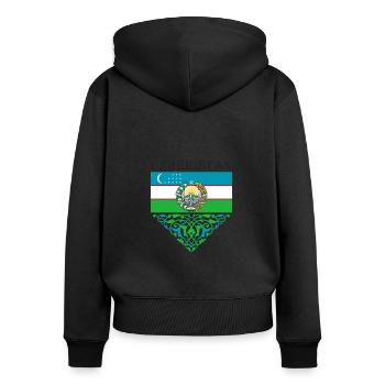 Usbekistan Flagge Heimat Usbek Geschenk - Frauen Premium Bio Zip Hoodie - Schwarz - Hinten - Julia (174cm)