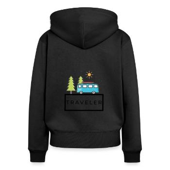 Voyageur / Voyageur - Sweat à capuche zippé Premium bio Femme - noir - Dos - Julia (174cm)