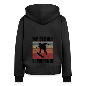 My Secret Superpower Skateboard Skateboarder Skate - Sweat à capuche zippé Premium bio Femme - noir - Dos - Julia (174cm)