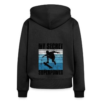 My Secret Superpower Skateboard Skateboarder Skate - Sweat à capuche zippé Premium bio Femme - noir - Dos - Julia (174cm)