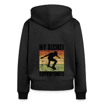 My Secret Superpower Skateboard Skateboarder Skate - Sweat à capuche zippé Premium bio Femme - noir - Dos - Julia (174cm)