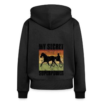 My Secret Superpower Trabrennen Trabreiter Sulky - Frauen Premium Bio Zip Hoodie - Schwarz - Hinten - Julia (174cm)